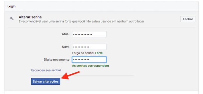 Tela para alteração de senha do Facebook (Foto: Reprodução/Marvin Costa) Tela para alteração de senha do Facebook (Foto: Reprodução/Marvin Costa)