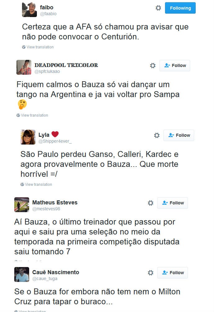 Ida de Bauza para a Argentina rende brincadeiras entre são-paulinos nas redes sociais (Foto: reprodução / Twitter)