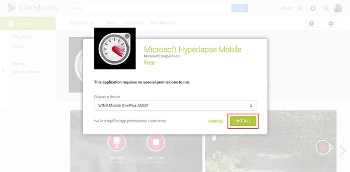 Hyperlapse Mobile será instalado no dispositivo escolhido pelo usuário (Foto: Reprodução/Elson de Souza)