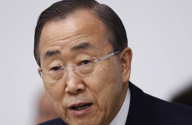 O secretário-geral da ONU, Ban Ki-moon, nesta quinta-feira (29) na sede da entidade em Nova York (Foto: AFP)