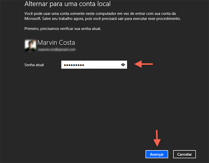 Alterando a conta da Microsoft para uma conta local no Windows (Foto: Reprodução/Marvin Costa)
