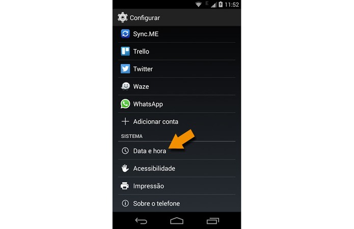 Opção "Data e hora" do menu de configurações do novo Moto G (Foto: Reprodução)