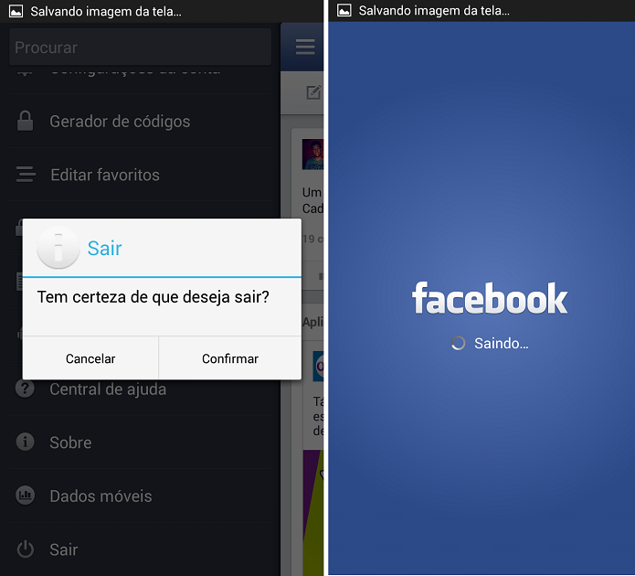 Tela de logout do Facebook para Android (Foto: Aline Jesus/Reprodução)