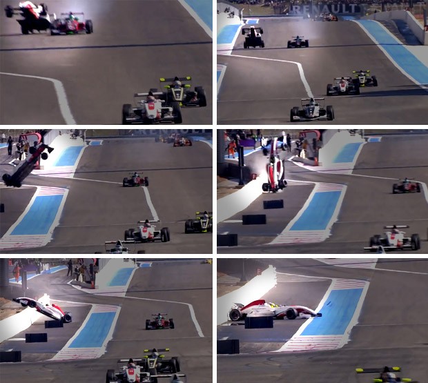 MONTAGEM - acidente na Fórmula Renault em Paul Ricard (Foto: Reprodução)