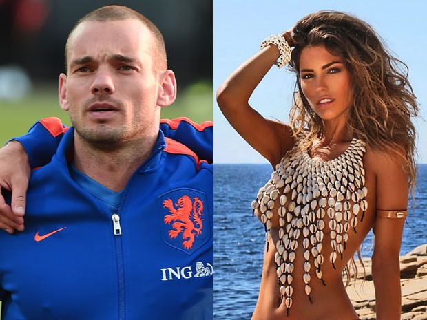 Wesley Sneijder e Yolanthe Sneijder-Cabau (Foto: AFP Photo/Damien Meyer, Divulgação/Site oficial Yolanthe Cabau)