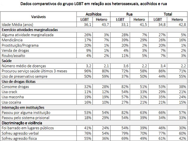 Dados comparativos do grupo LGBT (Foto: Reprodução/SMADS)
