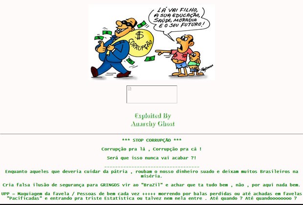 Charge com crítica à corrupção em página do GDF invadida por hackers (Foto: Reprodução)