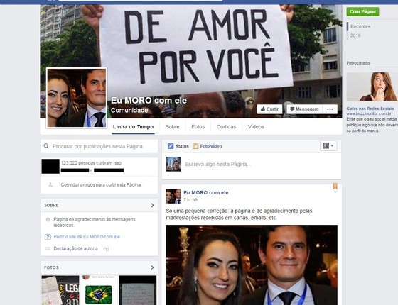 Página em homenagem a Moro criada pela esposa do juiz faz sucesso no Facebook (Foto: reprodução/Facebook)