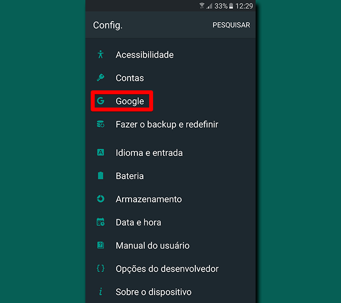Encontre o atalho para Google dentro da lista de configurações (Foto: Reprodução/Filipe Garrett)