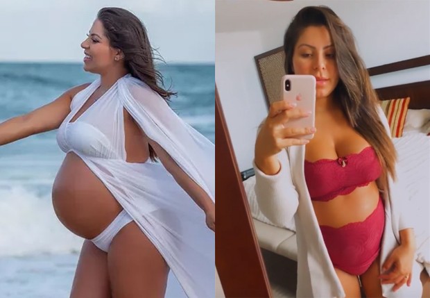Andressa Miranda na reta final da gravidez e 9 dias após parto (Foto: Reprodução/Instagram) Andressa Miranda na reta final da gravidez e 9 dias após parto (Foto: Reprodução/Instagram)