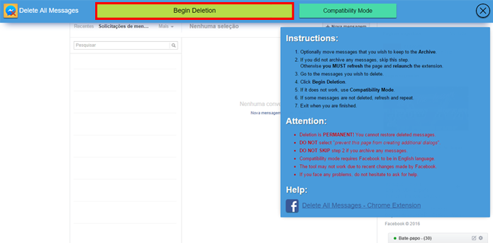 Plugin apaga todas as mensagens encontradas no Facebook (Foto: Reprodução/Chrome) (Foto: Plugin apaga todas as mensagens encontradas no Facebook (Foto: Reprodução/Chrome)) Plugin apaga todas as mensagens encontradas no Facebook (Foto: Reprodução/Chrome) (Foto: Plugin apaga todas as mensagens encontradas no Facebook (Foto: Reprodução/Chrome))