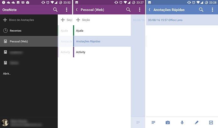 Usuário precisa navegar até nota que deseja adicionar voz no OneNote para Android (Foto: Reprodução/Elson de Souza)