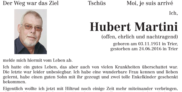 Trecho do obituário de Hubert Martini (Foto: Reprodução)