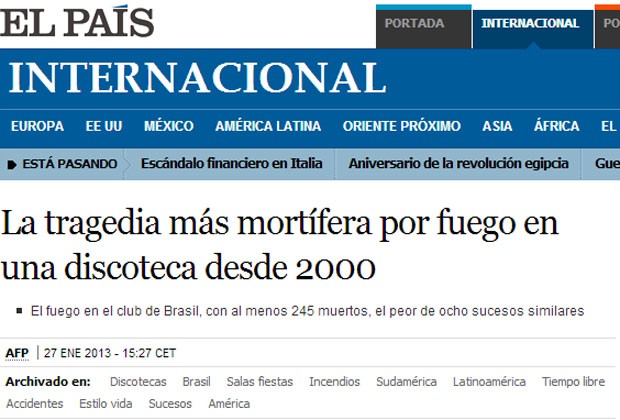 O jornal argentino “El País” destacou que a tragédia é o incêndio com mais mortos desde 2000. (Foto: Reprodução)