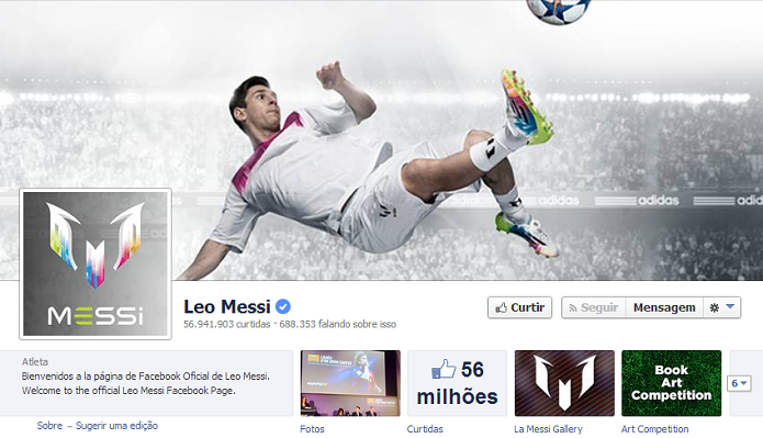 Leo Messi do Barcelona tem 56,747,750 de fãs no Facebook (Foto: Reprodução/Facebook)