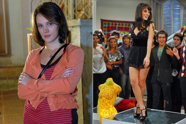 A atriz no papel de Fátima, em Passione (2009), e na sua estreia na temporada 2009 de Malhação (Foto: CEDOC Globo)