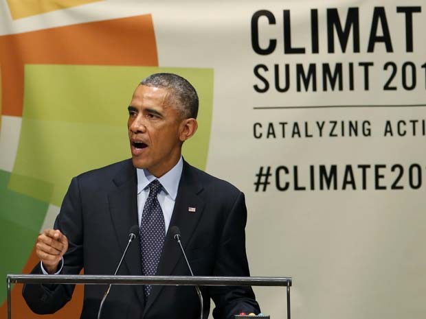 O presidente dos Estados Unidos Barack Obama discursa nesta terça-feira (23) durante a Cúpula do Clima na ONU, em Nova York (Foto: REUTERS/Mike Segar)