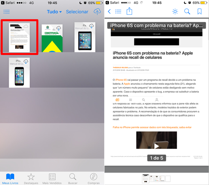 Abra o iBooks para ver o arquivo em PDF (Foto: Reprodução/Lucas Mendes)