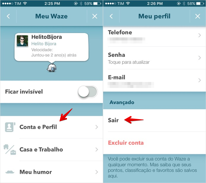 Desconectando a sua conta do Waze (Foto: Reprodução/Helito Bijora)