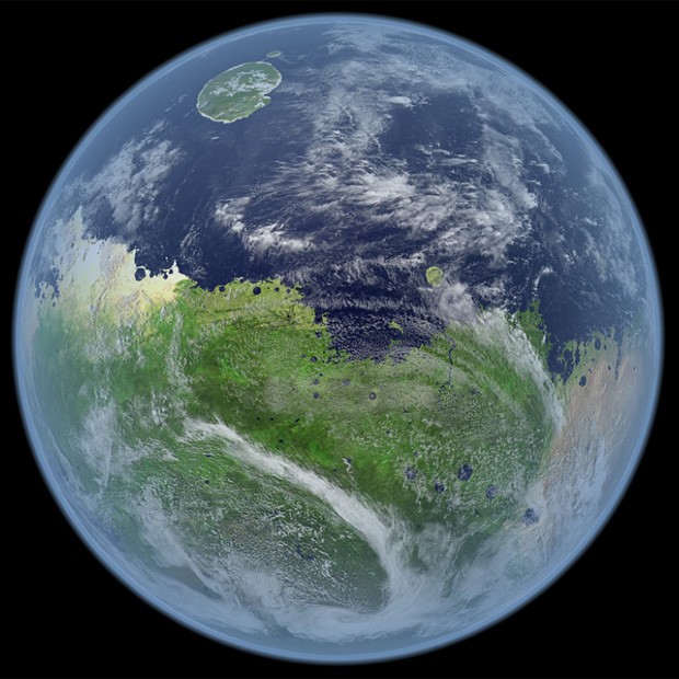 Ilustração mostra como seria Marte caso possuísse florestas e oceanos (Foto: Reprodução/Kevin Gill)