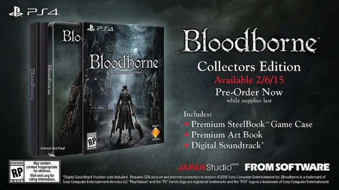 Bloodborne: edicão de colecionador trará caixa de metal, trilha sonora e livro com a arte do game. (Foto: Divulgação)