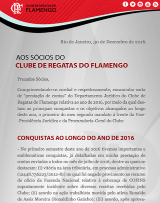 Confira um trecho do comunicado do departamento jurídico do Flamengo (Foto: Divulgação)