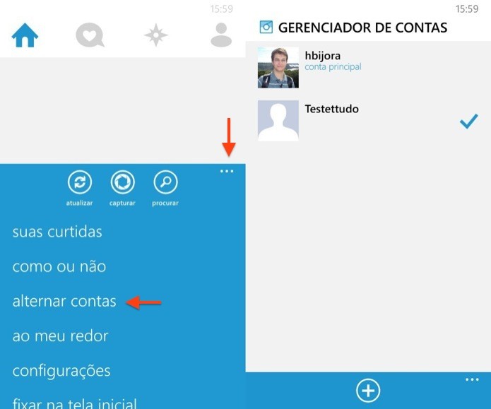 Alternando entre contas (Foto: Reprodução/Helito Bijora)