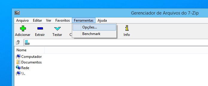 Acesse as configurações do 7-Zip (Foto: Reprodução/Helito Bijora)