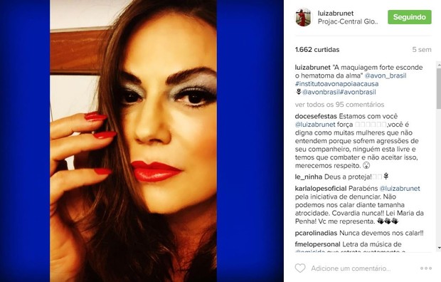 Luiza Brunet em post no Instagram: A maquiagem forte esconde o hematoma da alma (Foto: Reprodução / Instagram)