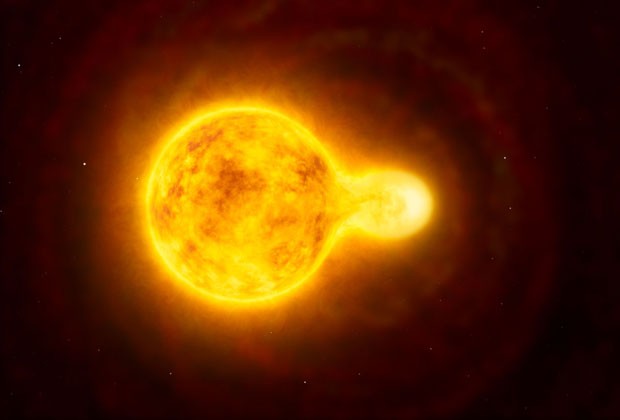 Impresso artstica da estrela hipergigante amarela HR 5171 (Foto: Divulgao/ESO)
