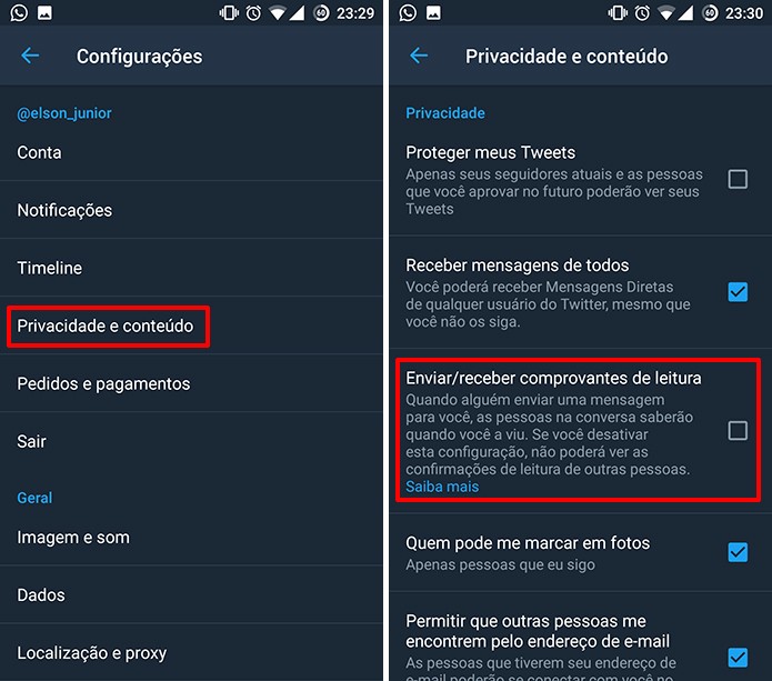 Twitter pode ter confirmação de leitura de DMs desativada em Segurança e privacidade (Foto: Reprodução/Elson de Souza)