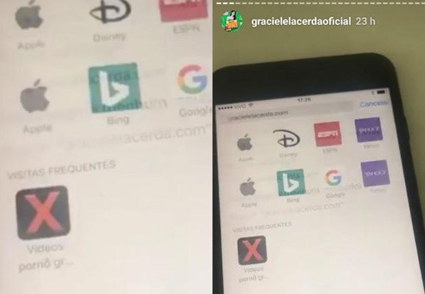 Graciele Lacerda mostra ícone de site adulto em seu celular (Foto: Reprodução/Instagram) Graciele Lacerda mostra ícone de site adulto em seu celular (Foto: Reprodução/Instagram)