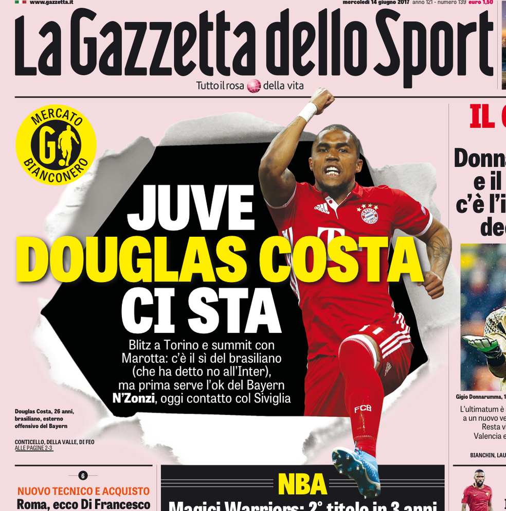 Douglas Costa Bayern de Munique Juventus Gazzetta dello Sport (Foto: Reprodução/Gazzetta dello Sport)