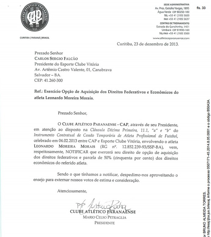 documento vitória atletico-pr (Foto: Reprodução)