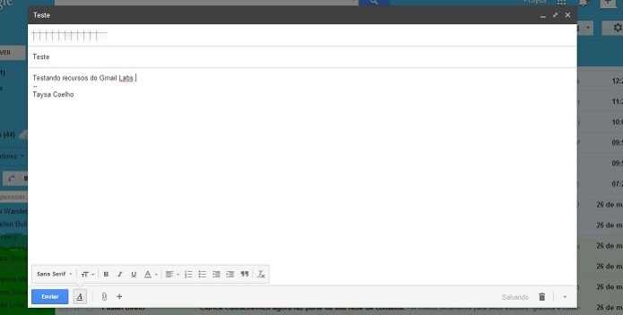 Escreva e envie um e-mail normalmente pelo Gmail (Foto: Reprodução/Taysa Coelho) Escreva e envie um e-mail normalmente pelo Gmail (Foto: Reprodução/Taysa Coelho)