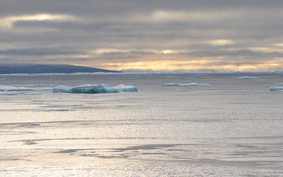  Foto de setembro de 2015 mostra pedaços de gelo flutuando no Ártico  (Foto: Clement Sabourini/AFP)
