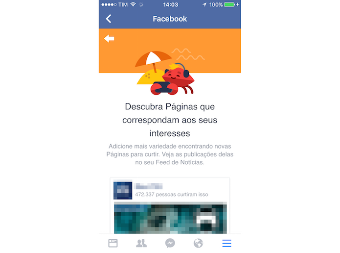 Sessão de sugestão de páginas para curtir do Facebook para iPhone (Foto: Reprodução/Marvin Costa)