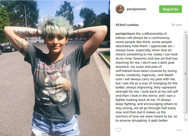 Paris Jackson fala sobre tatuagens no Instagram (Foto: Reprodução/Instagram)