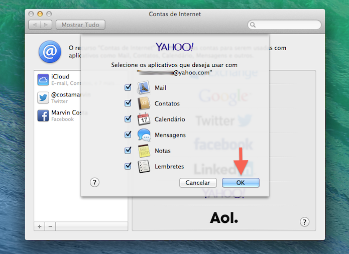 Definindo as interações da conta Yahoo! com as ferramentas nativas do Mac OS X (Foto: Reprodução/Marvin Costa)