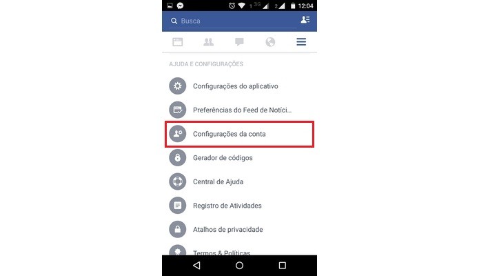 Opção Configurações da conta do Facebook (Foto: Reprodução/Raquel Freire)