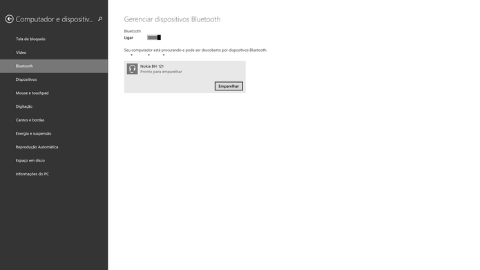Windows 8 tem emparelhamento muito simples e intuitivo (Foto: Reprodução/Elson de Souza)