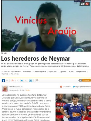 Vinícius Araújo é destaque em site espanhol (Foto: Reprodução / Site do Jornal "As")