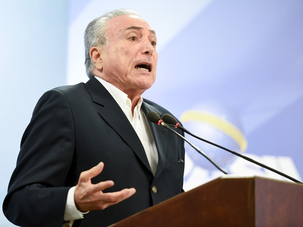 O presidente Michel Temer durante pronunciamento no Palácio do Planalto, em Brasília