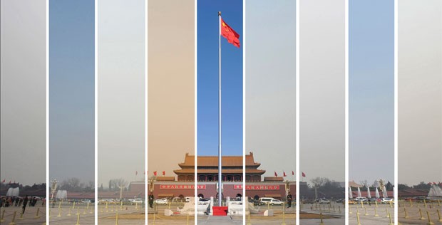 Montagem da agência Reuters mostra a poluição do ar entre os dias 6 e 15 de março deste ano, durante o Congresso Nacional do Povo, em Pequim, sessão anual do Parlamento chinês (Foto: Reuters)