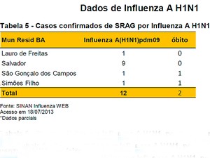 Balanço H1N1 Bahia (Foto: Vigilância Epdemiológica/ Divulgação)