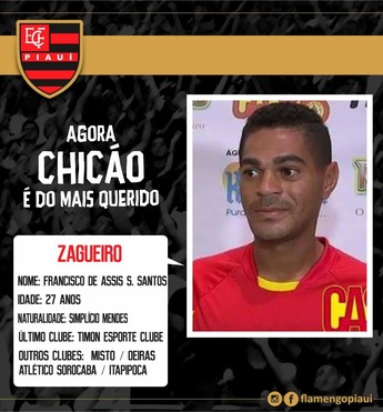 Chicão, novo zagueiro do Flamengo-PI (Foto: Divulgação/ECF) Chicão, novo zagueiro do Flamengo-PI (Foto: Divulgação/ECF)