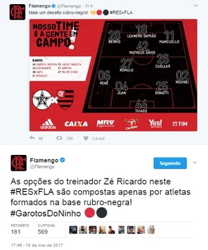 flamengo twitter resende taça rio (Foto: Twitter oficial do Flamengo)