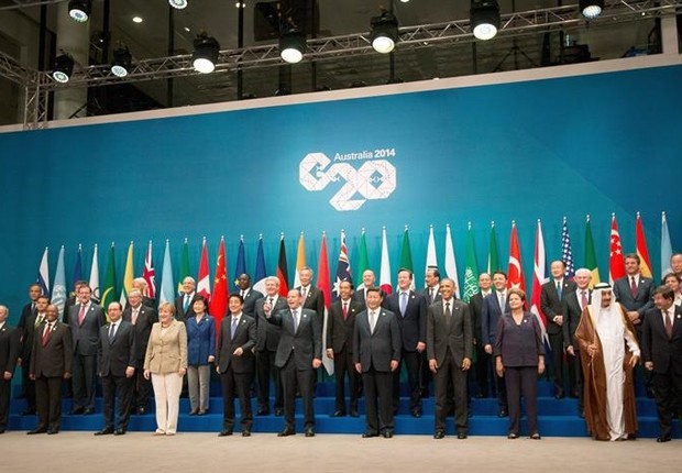 Foto oficial da reunião do G20 realizada neste fim de semana, em Brisbane, na Austrália (Foto: EFE)