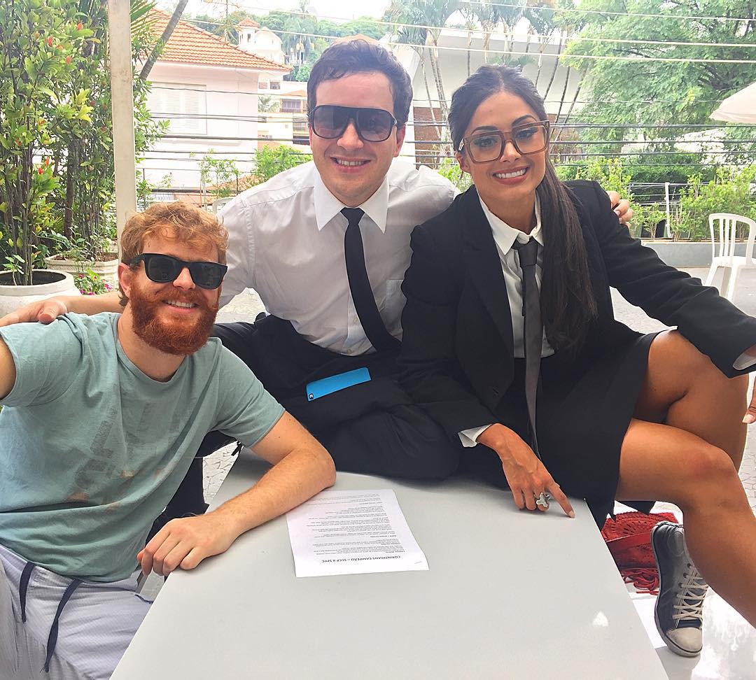 Erick Krominski, Rafael Cortez e Aline Riscado em gravação do "CQC" (Foto: Reprodução/Instagram)