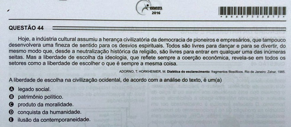 ENEM 2016 - 1º DIA - PROVA BRANCA - QUESTÃO 44 (Foto: G1 )